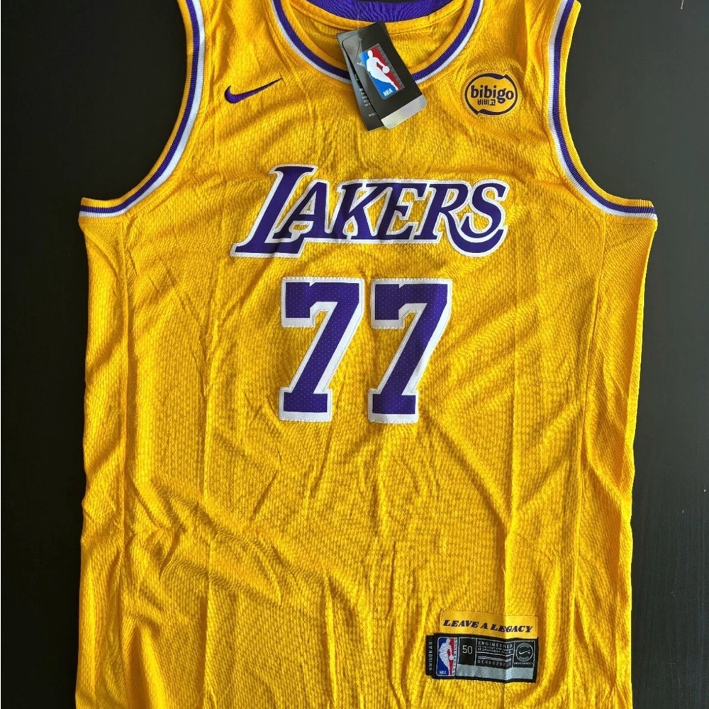 Nike Lakers Yellow and Purple #77 Basketball Jersey